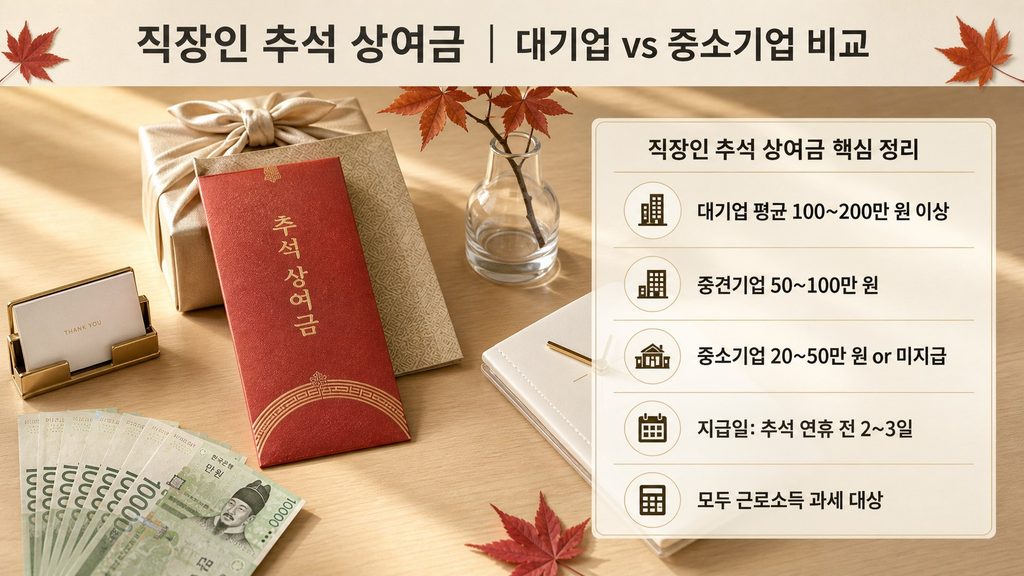 대기업 중소기업 직장인 추석 상여금 비교 및 지급일 안내