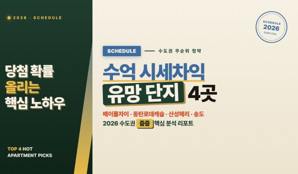 2026년 수도권 무순위 청약 일정 및 유망 단지 4곳 안내